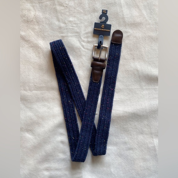 Brooks Brothers Other - NWT Brooks Brothers Navy Fabric and Leather Belt with Silver Hardware